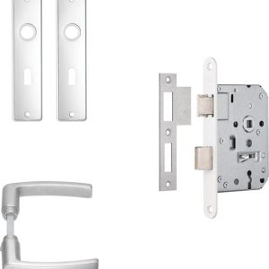 AXA Binnendeurbeslag set (Edge) Aluminium: Kruk (model Blok) op schild